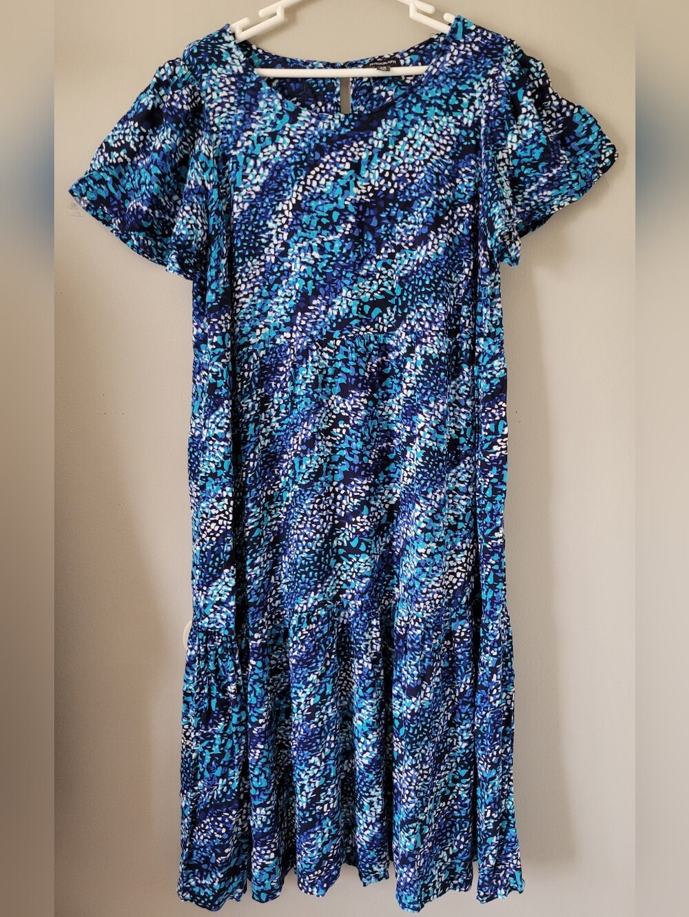 Autograph Womens 100% Viscose Flutter Sleeve Blue Multi Printed Maxi Dress 14 - Picture 3 of 10